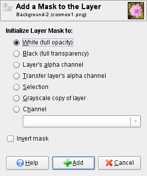 Dialóg Add Layer Mask (Pridať masku vrstve)