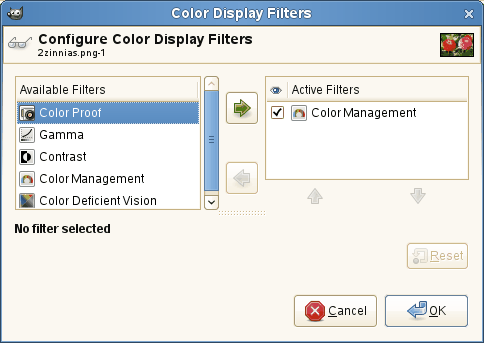 Dialógové okno Configure Color Display Filters (Nastavenia filtrov farebného zobrazenia)